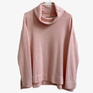 Maeve Anthropologie Pink Ribbed Cowl Neck Sweater Pullover Knit Top XS